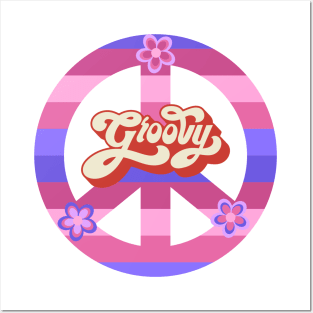 Groovy Pink Peace Sign - Vintage Love White Posters and Art